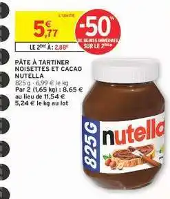 Intermarché Pâte À Tartiner Noisettes Et Cacao Nutella offre