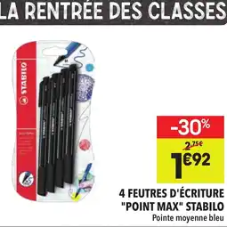 Supeco STABILO 4 feutres d'écriture "point max" offre
