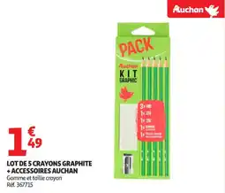 Auchan Supermarché Lot de 5 crayons graphite + accessoires auchan offre