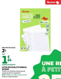 Auchan Supermarché Lot de 200 feuillets mobiles auchan offre