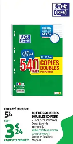 Auchan Supermarché Lot de 540 copies doubles oxford offre