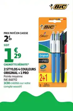 Auchan Supermarché 2 stylos 4 couleurs original +1 pro offre