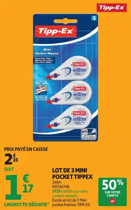 Auchan Supermarché Lot de 3 mini pocket tippex offre