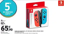 Intermarché Hyper NINTENDO SWITCH Paire de manettes joy-con bleu néon & rouge néon offre