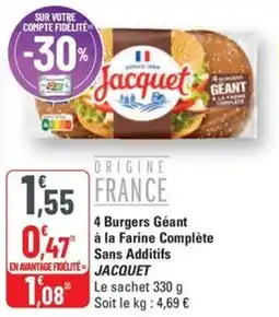 G20 JACQUET 4 Burgers Géant à la Farine Complète Sans Additifs offre
