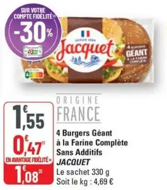 G20 JACQUET 4 Burgers Géant à la Farine Complète Sans Additifs offre