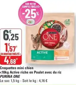 G20 PURINA ONE Croquettes mini chien <10kg Active riche en Poulet avec du riz offre