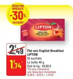 G20 LIPTON Thé noir English Breakfast offre
