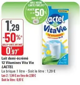 G20 LACTEL Lait demi-écrémé 12 Vitamines Vita Vie offre