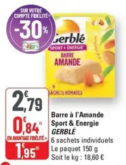G20 GERBLÉ Barre à l'Amande Sport & Energie offre