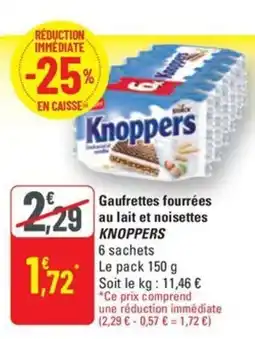 G20 KNOPPERS Gaufrettes fourrées au lait et noisettes offre