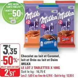 G20 MILKA Chocolat au lait et Caramel, % lait et Oréo ou lait et Daim offre