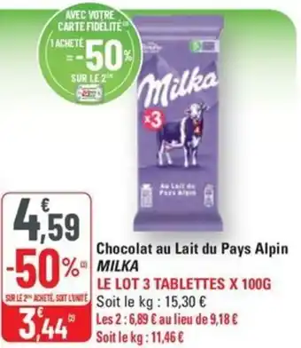 G20 MILKA Chocolat au Lait du Pays Alpin offre