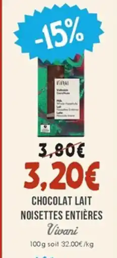 Naturalia VIVANI Chocolat lait noisettes entières offre