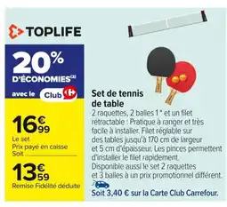 Carrefour TOPLIFE Set de tennis de table offre