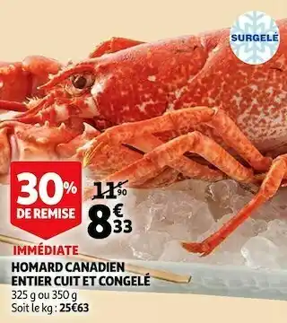 Auchan Homard canadien entier cuit et congelé offre