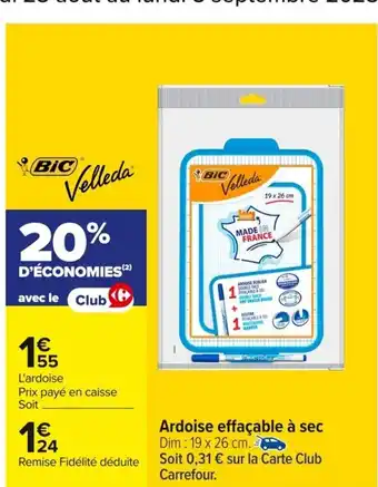 Carrefour BIC VELLEDA Ardoise effaçable à sec offre