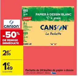 Carrefour CANSON Pochette de 24 feuilles de papier à dessin offre