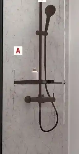 Brico Dépôt Paroi de douche noir mat avec étagere et porte-serviette offre