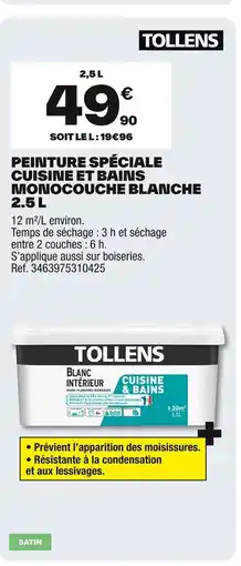 Brico Dépôt TOLLENS Peinture spéciale cuisine et bains monocouche blanche offre