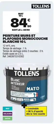 Brico Dépôt TOLLENS Peinture murs et plafonds monocouche blanche offre