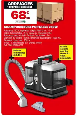 Brico Dépôt Shampouineuse portable 750w offre