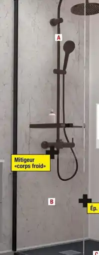 Brico Dépôt Paroi de douche avec étagere et porte serviette offre