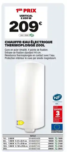 Brico Dépôt Chauffe-eau électrique thermoplongé offre