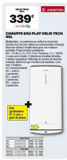 Brico Dépôt Chauffe eau plat velis tech offre
