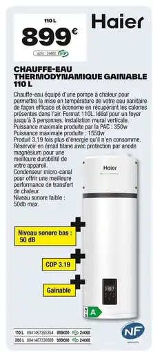 Brico Dépôt HAIER Chauffe-eau thermodynamique gainable offre