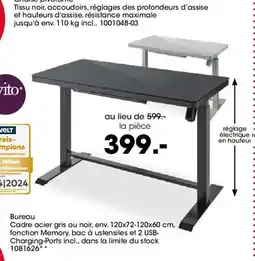 Möbel Martin Bureau Cadre acier gris ou noir offre