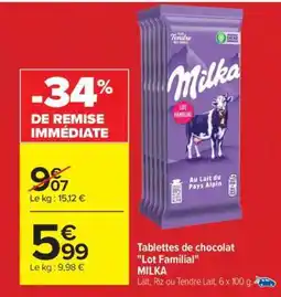 Carrefour Tablettes de chocolat Lot Familial MILKA offre