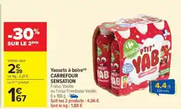 Carrefour Yaourts à boire CARREFOUR SENSATION offre