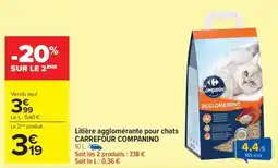 Carrefour Litière agglomérante pour chats CARREFOUR COMPANINO offre