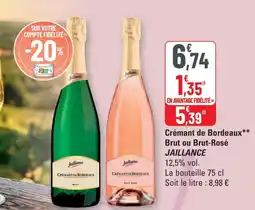 G20 JAILLANCE Crémant de Bordeaux** Brut ou Brut-Rosé offre