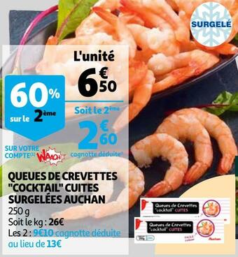 Auchan Auchan queues de crevettes "cocktail" cuites surgelées offre