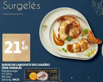 Queues de langouste des caraïbes crue congelée
