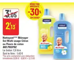 G20 MR PROPRE Nettoyant Ménager Sol Multi-usage Citron ou Fleurs de coton offre