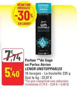 G20 LENOR UNSTOPPABLES Parfum de linge en Perles Aérien offre