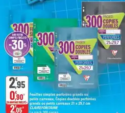 G20 CLAIREFONTAINE Feuilles simples perforées grands ou petits carreaux, Copies doubles perforées grands ou petits carreaux offre