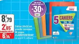 G20 CLAIREFONTAINE Cahier 24x32 cm grands carreaux 96 pages offre