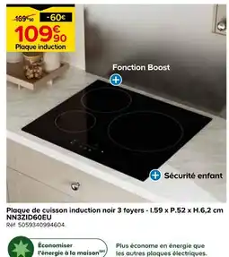 Castorama Plaque Plaque de cuisson induction noir 3 foyers - l.59 x P.52 x H.6,2 cm offre