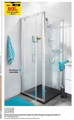 Castorama COOKE & LEWIS Porte de douche pivotante cooke & lewis onega transparente 80 cm offre