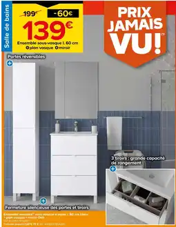 Castorama Ensemble meubles sous-vasque à poser l. 60 cm blanc + plan vasque + miroir Otto offre