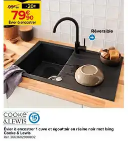 Castorama COOKE & LEWIS Évier à encastrer 1 cuve et égouttoir en résine noir mat Ising offre