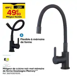 Castorama Mitigeur de cuisine noir mat mémoire de forme Memory offre