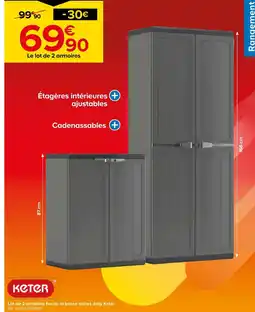 Castorama Keter Lot de 2 armoires haute et basse noires Jolly Keter offre