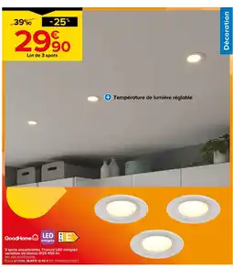 Castorama GOODHOME 3 spots encastrables Thorold LED intégrée variation de blancs IP20 450 lm offre