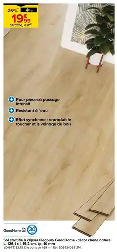 Castorama GOODHOME Sol stratifié à clipser Cleobury GoodHome - décor chêne naturel offre
