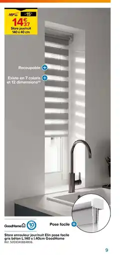 Castorama GOODHOME Store enrouleur jour/nuit Elin pose facile gris béton L.140 x l.40cm offre